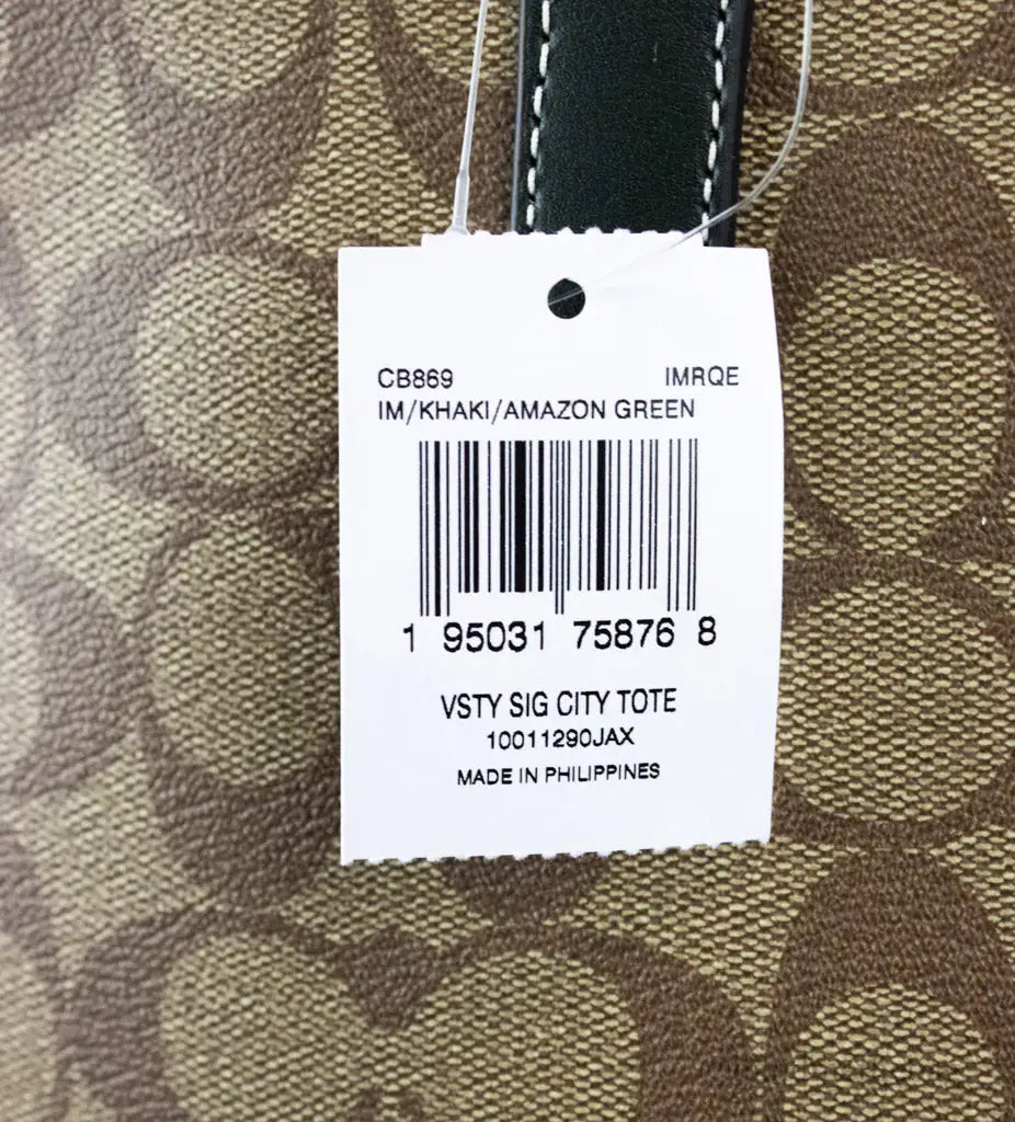 Coach Varsity Khaki Amazon Green Signature Canvas City Tote