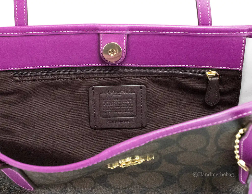 Coach (5696) Graphite Brown Dark Magenta Coated Canvas City Tote Shoulder Bag