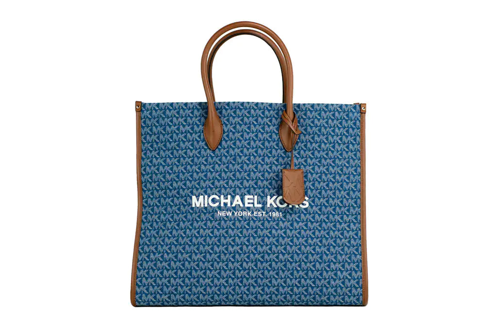 Michael Kors Mirella Large Signature Denim Logo Canvas North South Tote Handbag