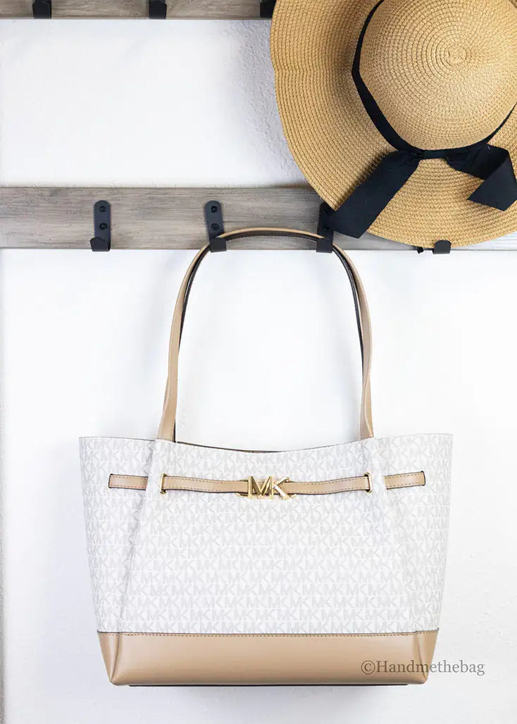 Michael Kors Reed Large Vanilla Camel PVC Belted Tote