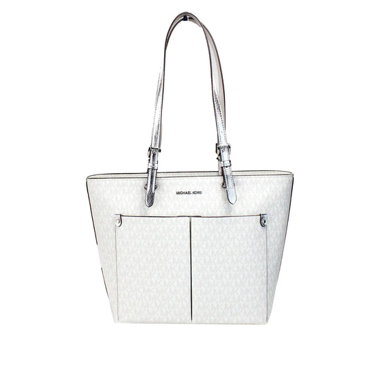 Michael Kors Jet Set White Silver PVC Double Pocket Tote