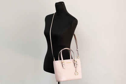 Michael Kors Jet Set Dark Powder Blush Signature XS Carryall Top Zip Convertible Tote Bag