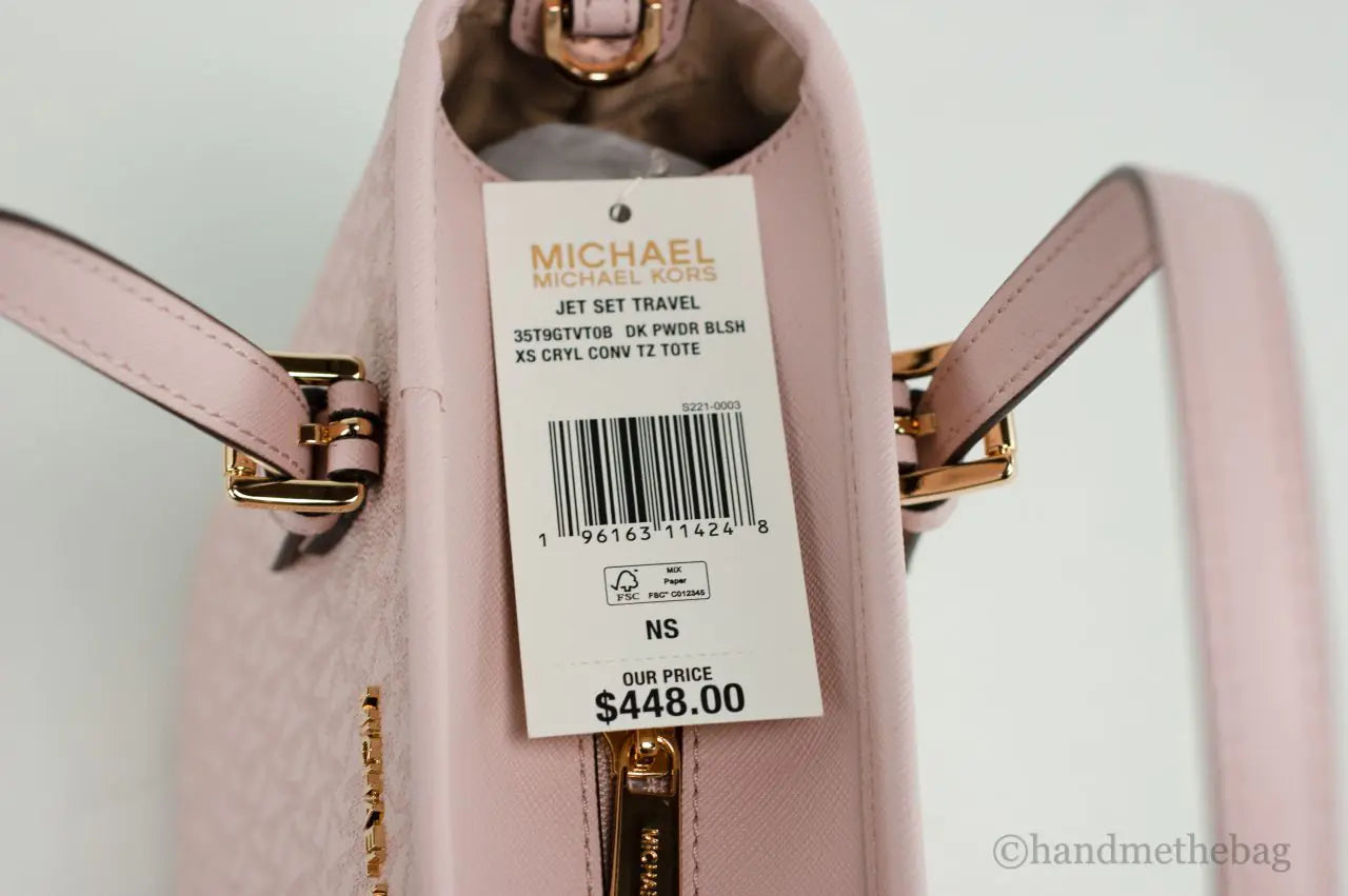 Michael Kors Jet Set Dark Powder Blush Signature XS Carryall Top Zip Convertible Tote Bag