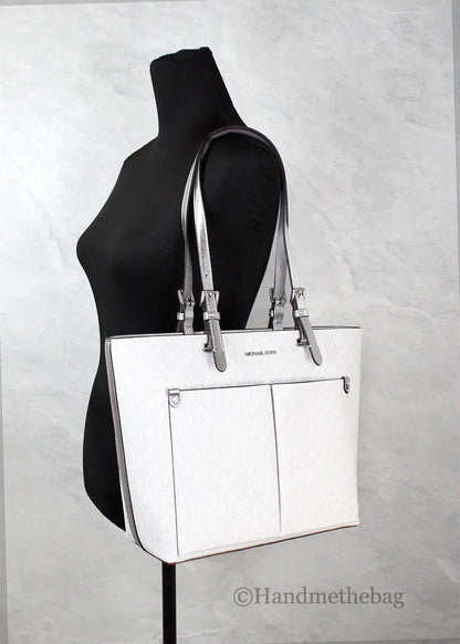 Michael Kors Jet Set White Silver PVC Double Pocket Tote