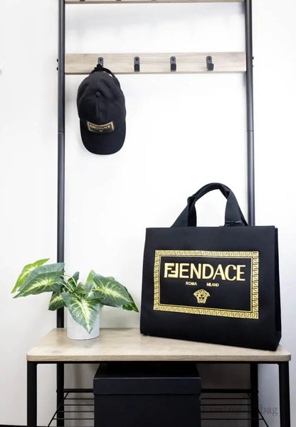 Fendi X Versace Fendace Medium Black Canvas Shopper Tote