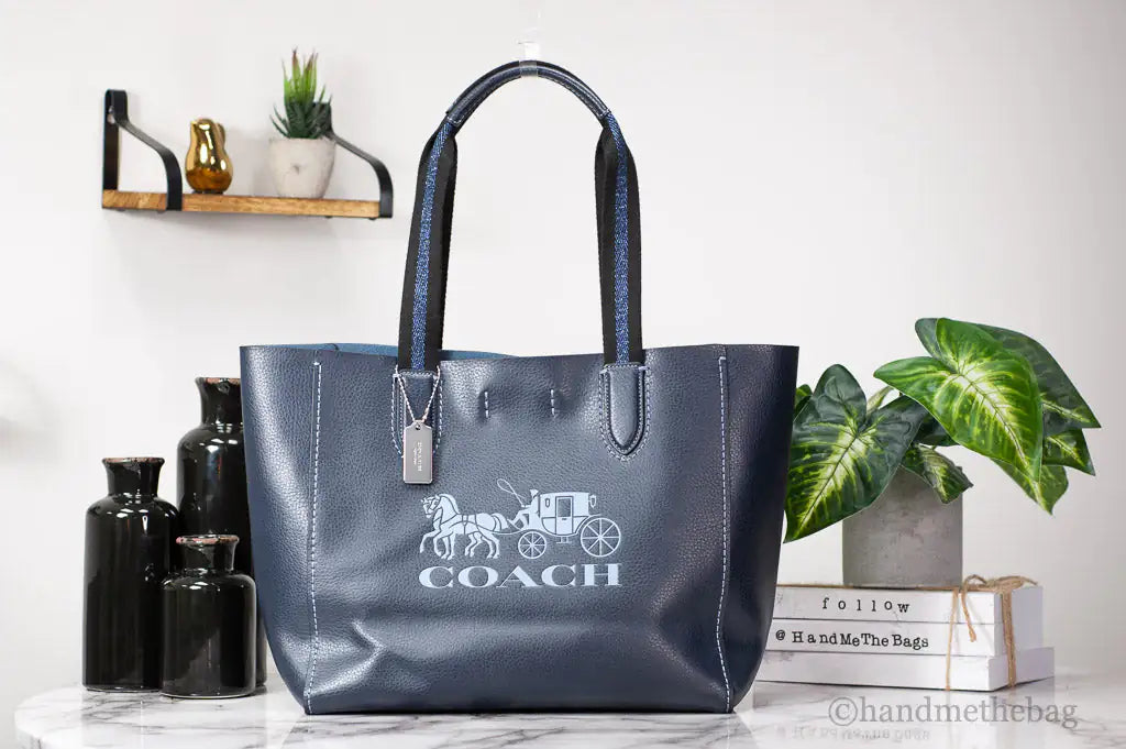 Coach Derby Medium Navy Leather Horse Carriage Motif Tote