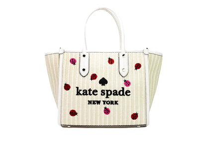 Kate Spade Ella Small Embroidered Straw Ladybug Crossbody Tote