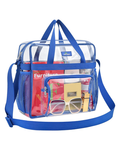 MAY TREE Clear Bag for Stadium Events 12×6×12 Clear Tote Lunch Bag with Reinforced Straps for Work and Sporting Events Blue