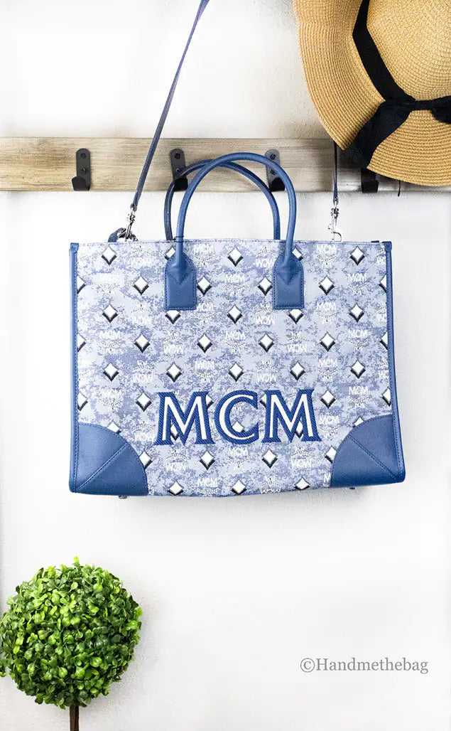 MCM Munchen Extra Large Blue Vintage Denim Fabric Tote