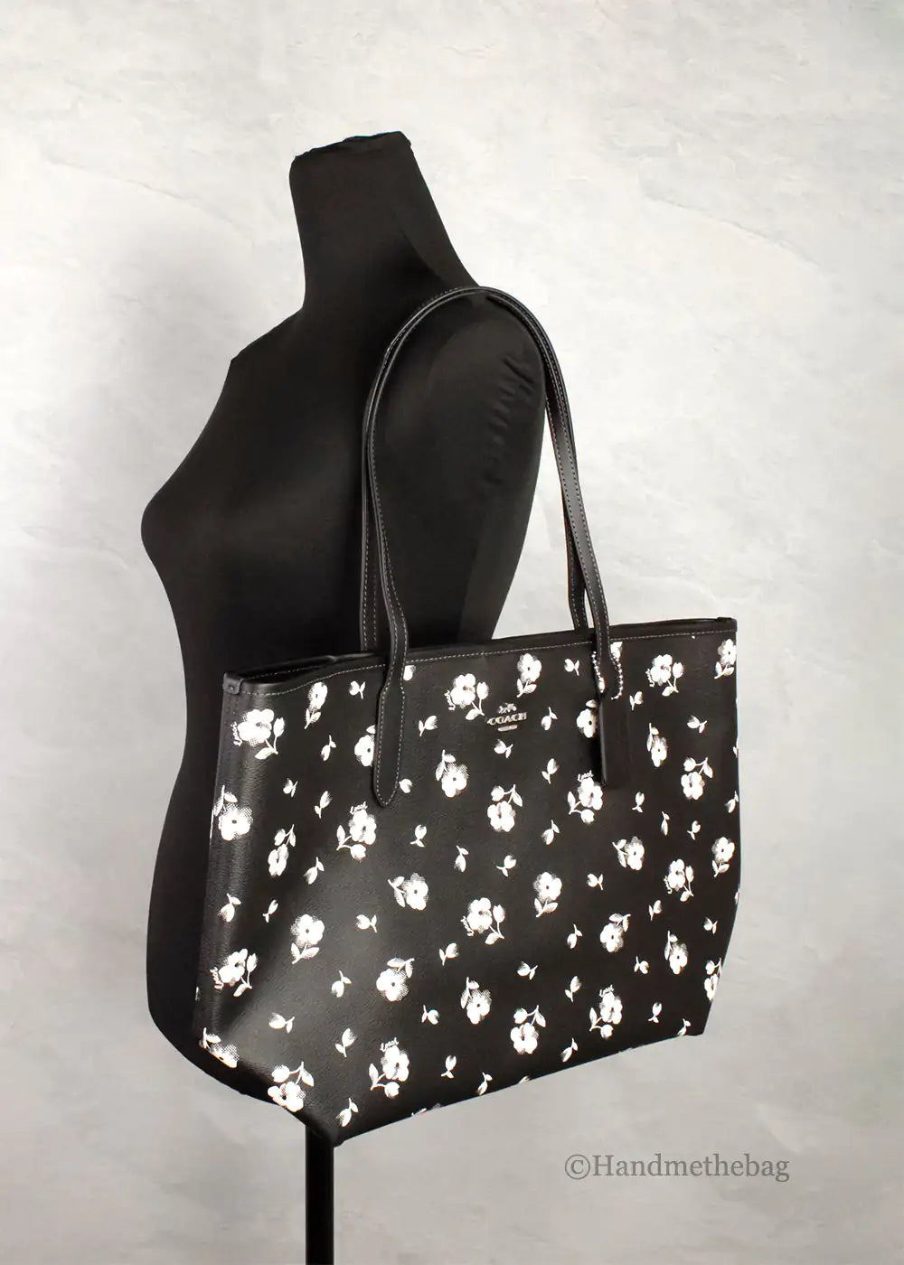 Coach Black White Floral Printed Coated Canvas City Tote