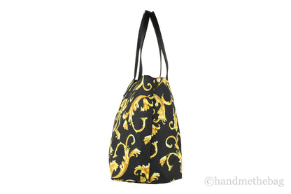 Versace Large Black Gold Print Nylon Stampato Tote