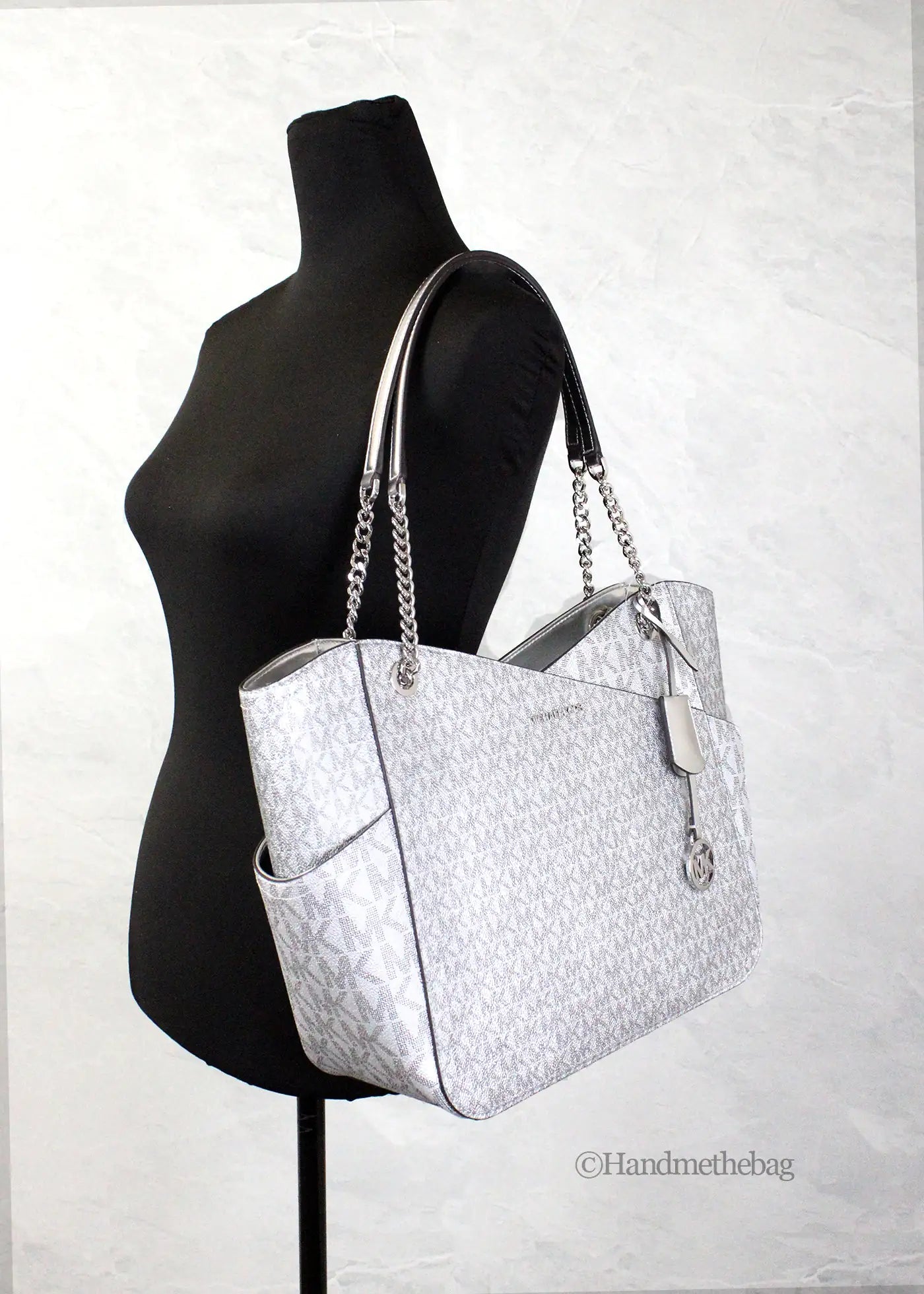 Michael Kors Silver Signature X Cross Chain Shoulder Tote