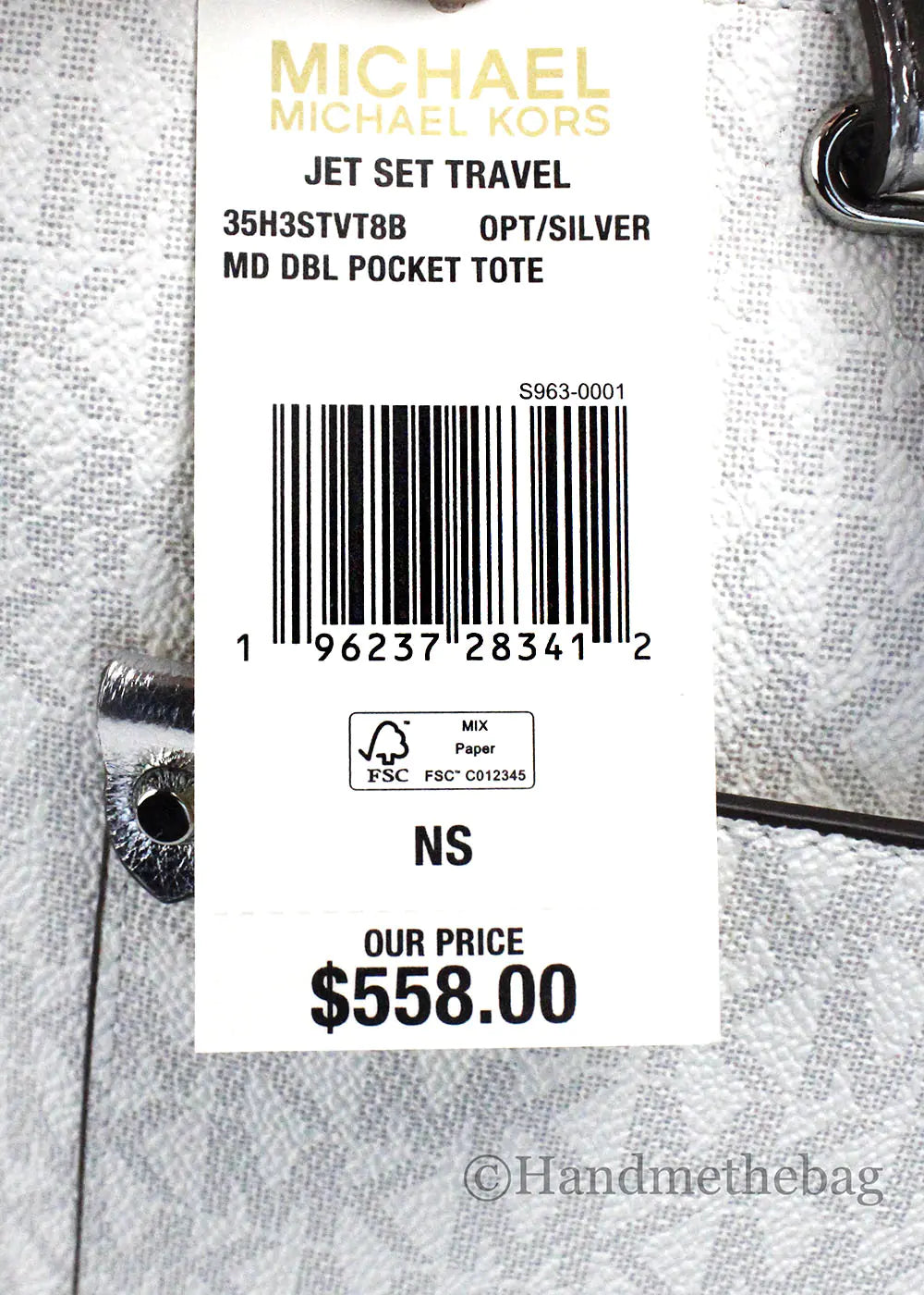 Michael Kors Jet Set White Silver PVC Double Pocket Tote
