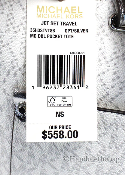 Michael Kors Jet Set White Silver PVC Double Pocket Tote