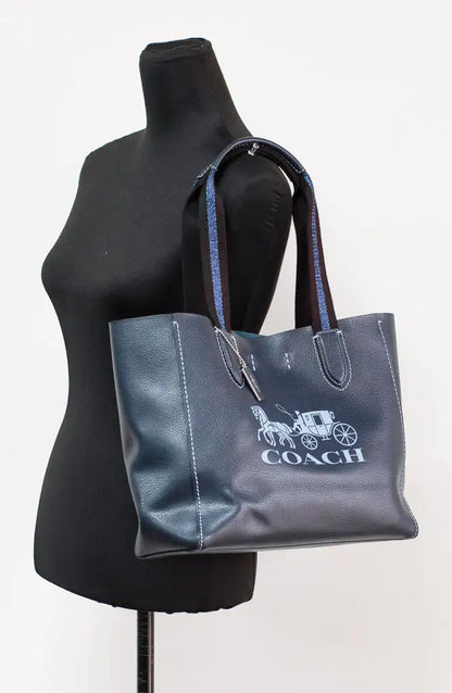 Coach Derby Medium Navy Leather Horse Carriage Motif Tote