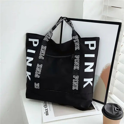 Pink Colorblock Tote Bag With Graphic Design