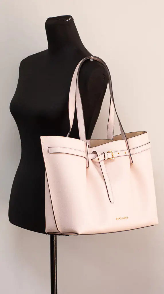 Michael Kors Emilia Large East West Powder Blush Pebbled Leather Bucket Tote Handbag