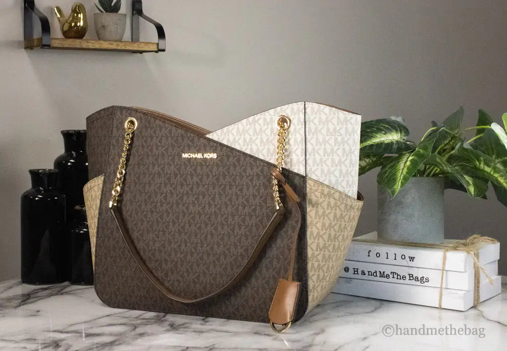 Michael Kors Jet Set Luggage Multi Signature X Cross Chain Shoulder Tote Handbag