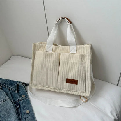 Corduroy Tote Bag Large Capcity