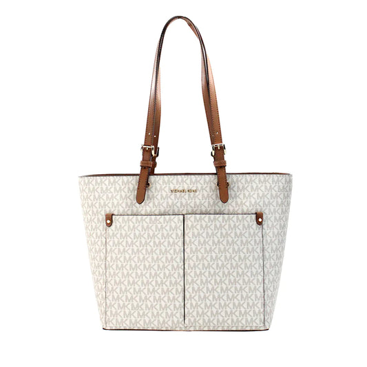 Michael Kors Jet Set Vanilla PVC Double Pocket Tote