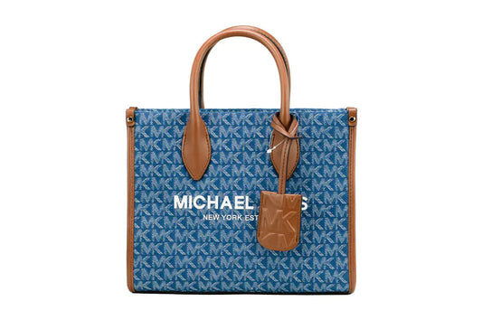 Michael Kors Mirella Small Denim Canvas Top Zip Shopper Tote Crossbody Handbag