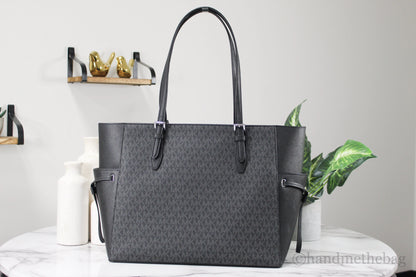 Michael Kors Gilly Large Black Signature PVC Travel Drawstring Tote Bag Handbag