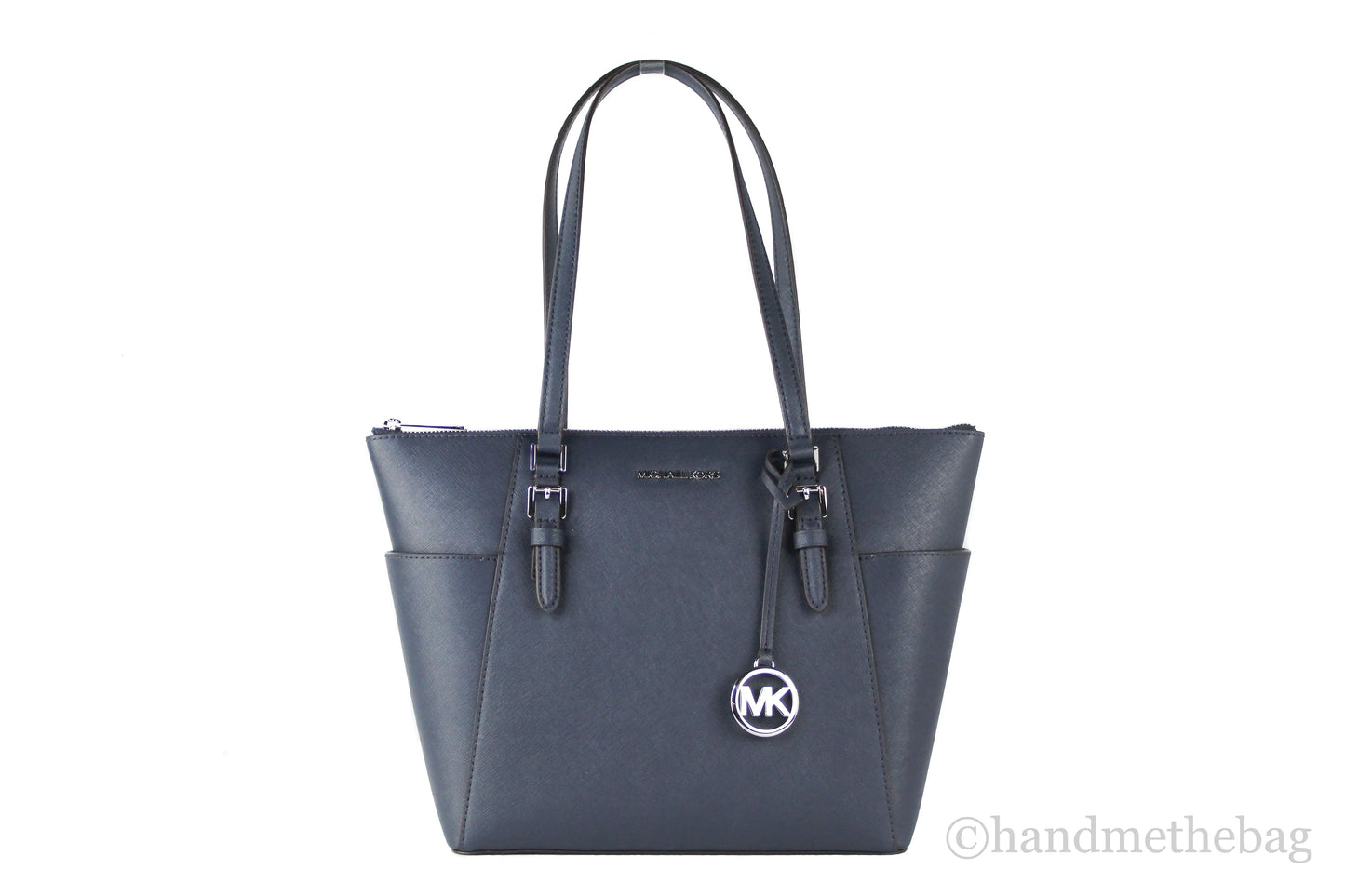 Michael Kors Charlotte Navy Leather Large Top Zip Tote