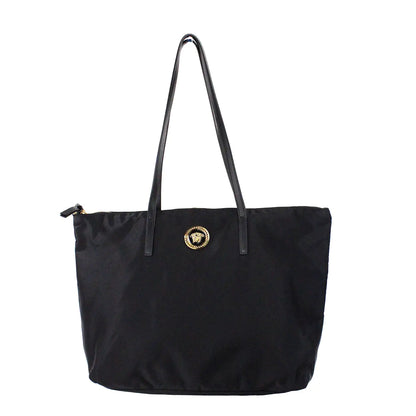 Versace Medium Black Nylon La Medusa Shoulder Tote Bag