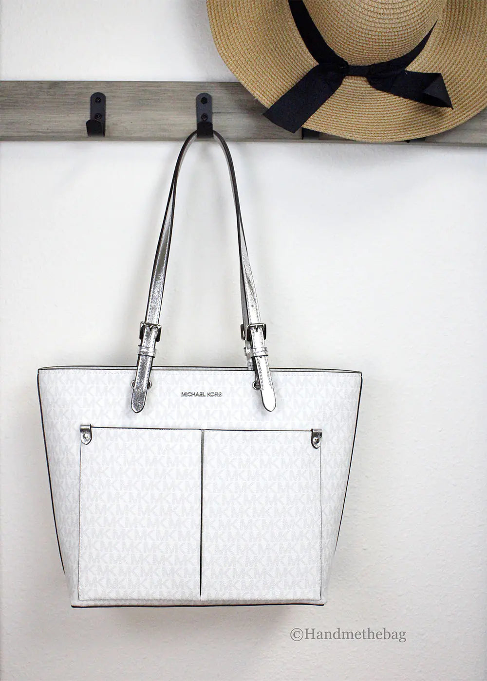 Michael Kors Jet Set White Silver PVC Double Pocket Tote