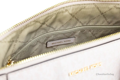 Michael Kors Charlotte Large Light Powder Blush Signature PVC Top Zip Tote Handbag