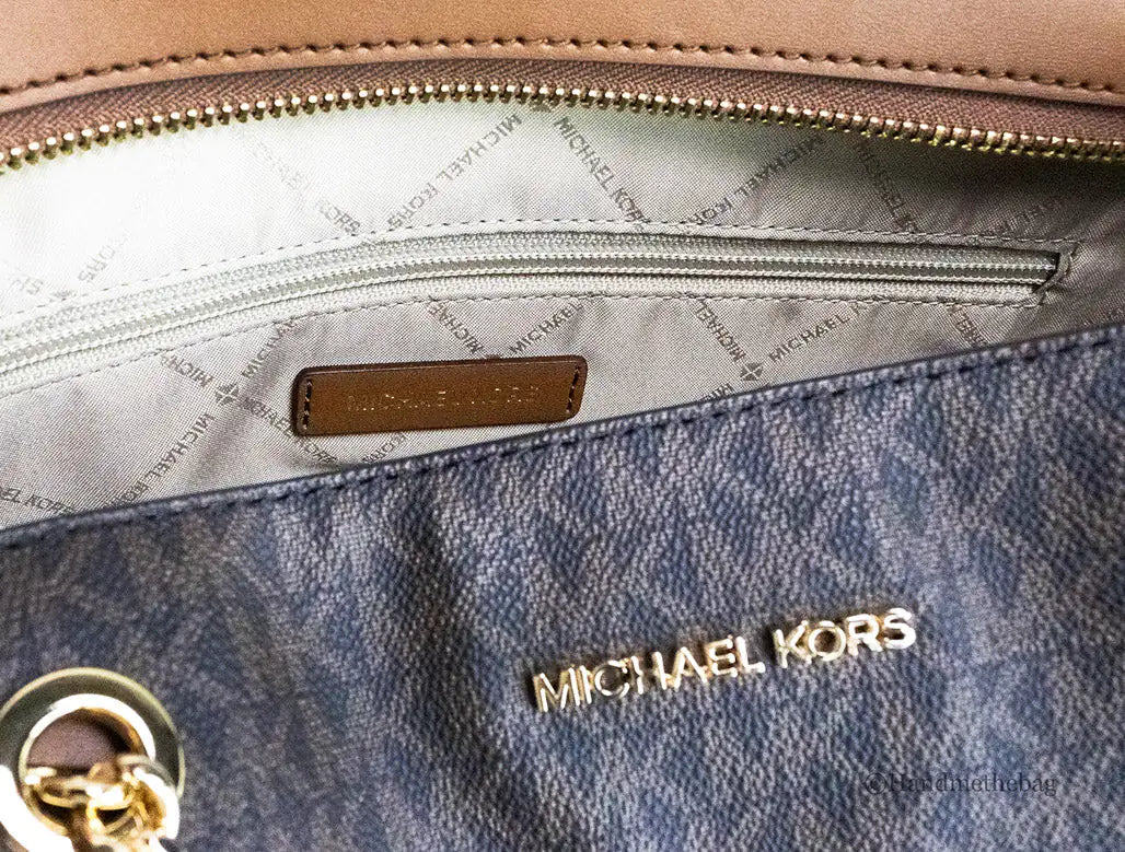Michael Kors Jet Set Medium Brown Zip Chain Tote