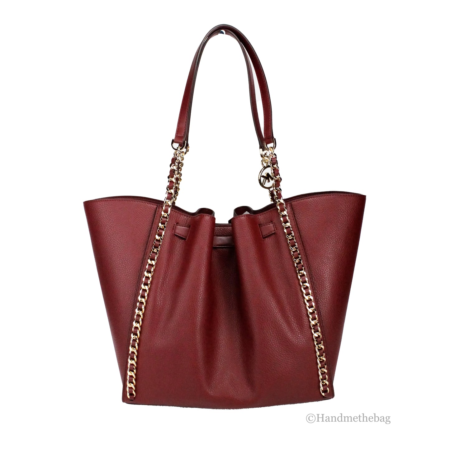 Michael Kors Mina Large Dark Cherry Leather Belted Chain Tote