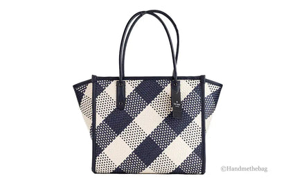 Kate Spade Ella Gingham Blazer Blue Oversized Straw Tote