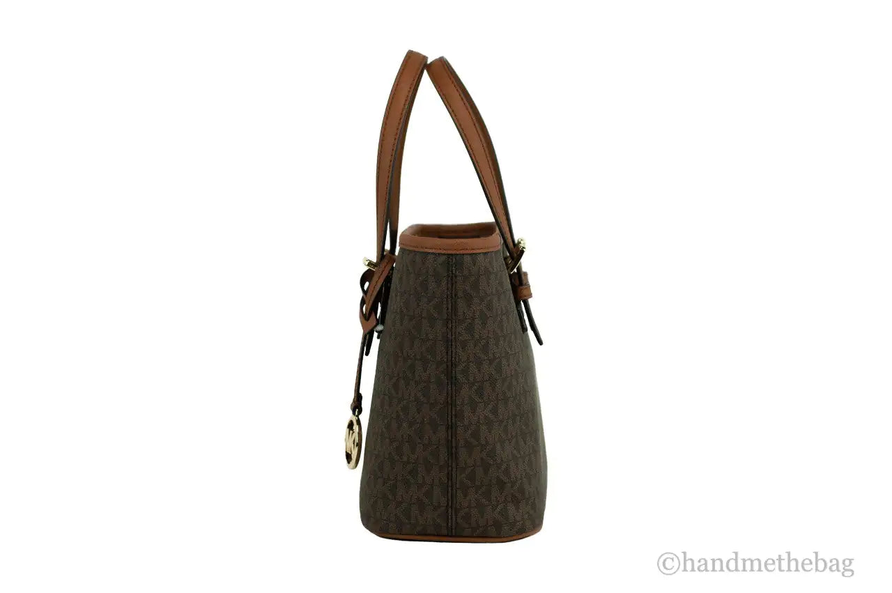 Michael Kors Jet Set Brown Signature XS Carryall Top Zip Crossbody Tote Handbag
