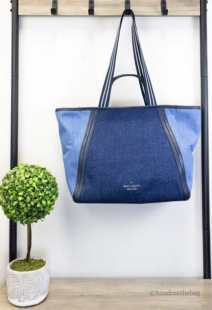 Kate Spade Rosie Large Blue Colorblock Denim Slouchy Tote