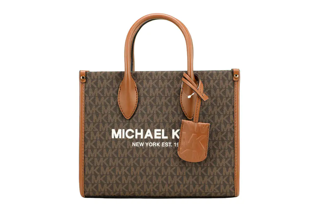 Michael Kors Mirella Small Brown PVC Top Zip Shopper Tote Crossbody Handbag