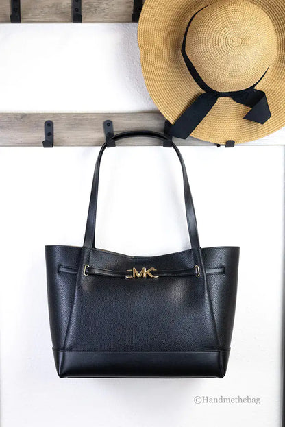 Michael Kors Reed Large Black Pebbled Leather Belted Tote