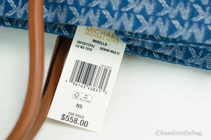 Michael Kors Mirella Large Signature Denim Logo Canvas North South Tote Handbag