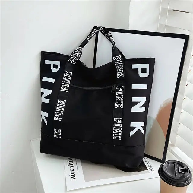 Colorblock Pink Letter Graphic Tote Bag