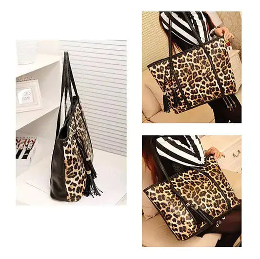 Leotta Tasseled Tote Leopard Style Bag