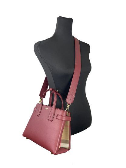 Burberry Banner Small Crimson Leather Tote Bag