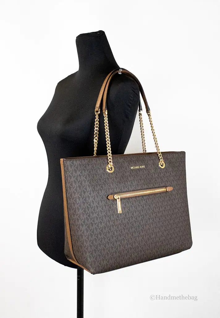 Michael Kors Jet Set Medium Brown Zip Chain Tote