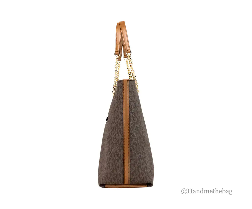 Michael Kors Jet Set Medium Brown Zip Chain Tote