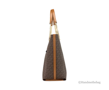 Michael Kors Jet Set Medium Brown Zip Chain Tote