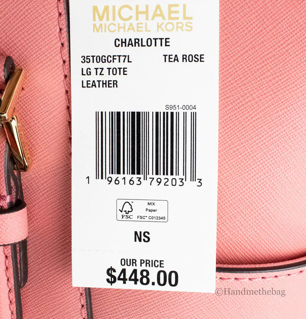 Michael Kors Charlotte Leather Tea Rose Shoulder Tote