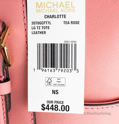 Michael Kors Charlotte Leather Tea Rose Shoulder Tote