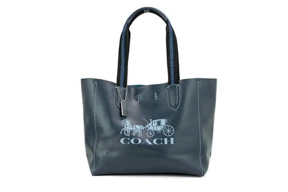 Coach Derby Medium Navy Leather Horse Carriage Motif Tote