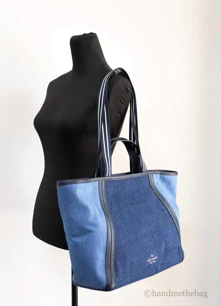 Kate Spade Rosie Large Blue Colorblock Denim Slouchy Tote