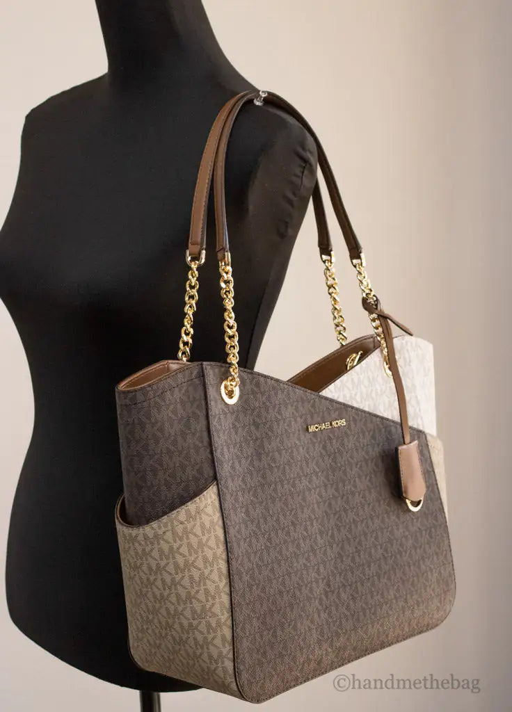 Michael Kors Jet Set Luggage Multi Signature X Cross Chain Shoulder Tote Handbag