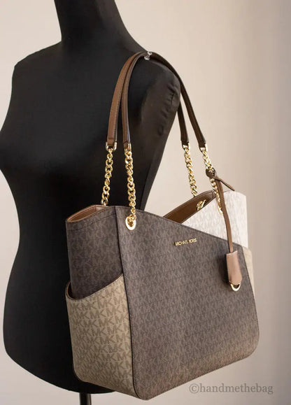 Michael Kors Jet Set Luggage Multi Signature X Cross Chain Shoulder Tote Handbag